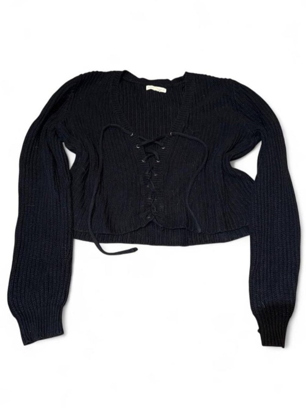 Aeropostale Black Lace-Up Knit Crop Sweater | Size Small